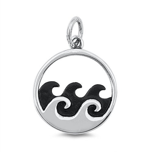 Small Sterling Silver Waves Pendant Charm, 14mm Wide