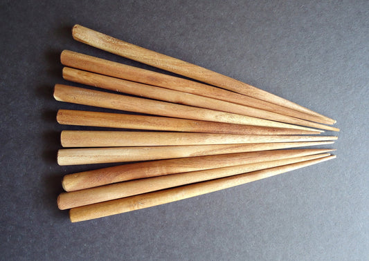 Six Inch Brown Wooden Hair Sticks - End Drilled - Set of 10
