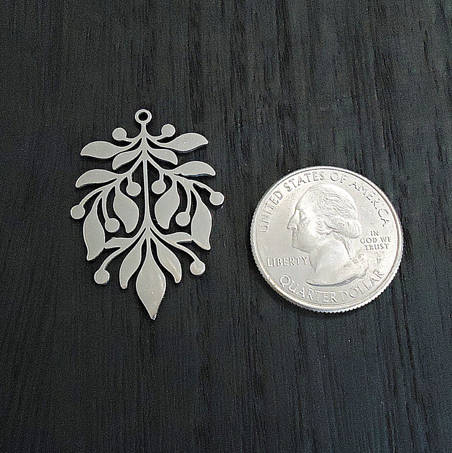 Stainless Steel Large Leaf Pendant Focal, 1 3/8" Long, Silver, Laser-cut