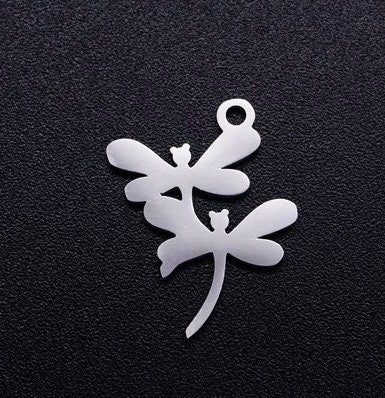 Stainless Steel Double Dragonfly Charms /Pendants - 18mm x 14mm - Set of 10