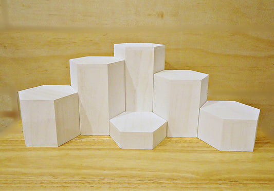 Wooden Hexagon Risers, White, 3.5" Across, 1" - 6" Heights