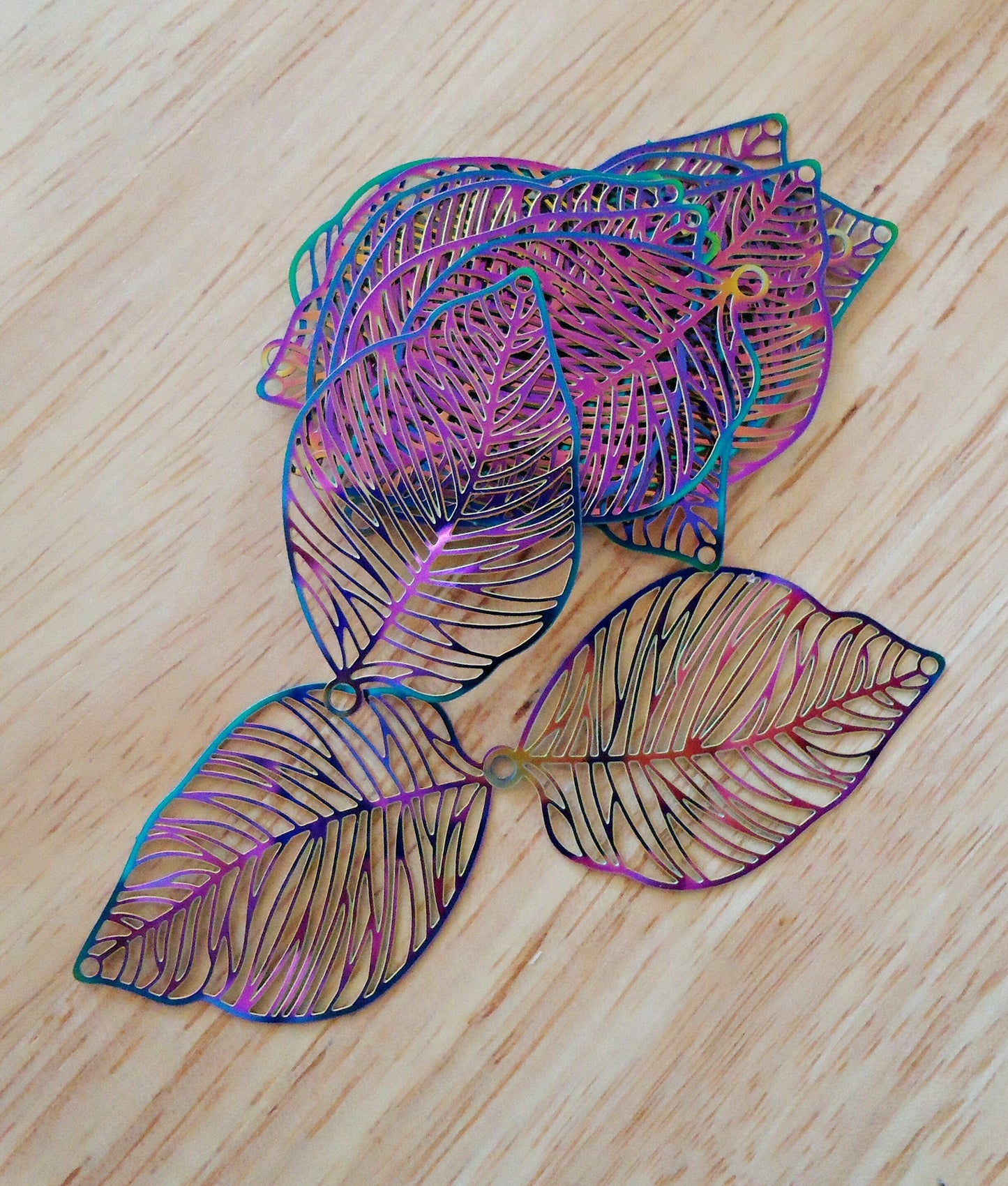 Stainless Steel Leaves with Multi-color Finish, Set of 10