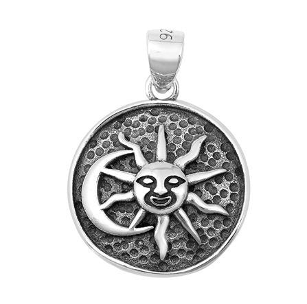 Sun and Moon Sterling Silver Pendant Charm, Highly Detailed, 17mm Wide with Soldered Bail
