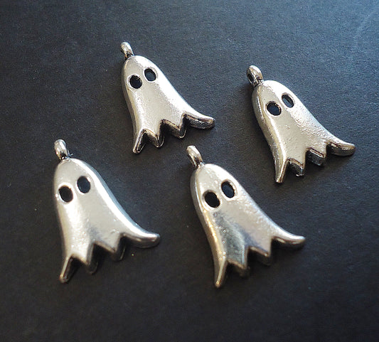 Ghost Charms / Pendants - Halloween - Set of 10 - Antique Silver - 3/4" Tall