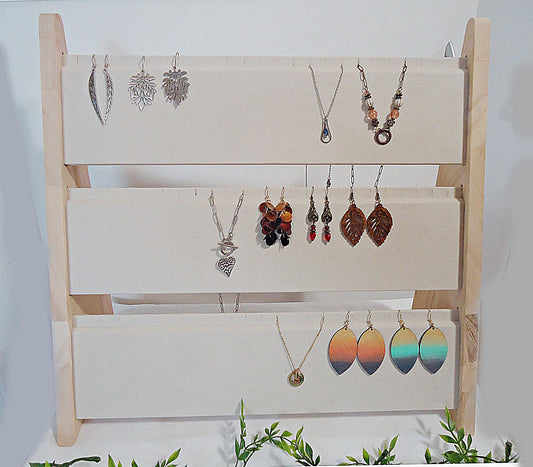 Large Necklace / Earring Display, 15.75" Wide x 14.5" Tall, Bamboo Wood and White Painted Mandala