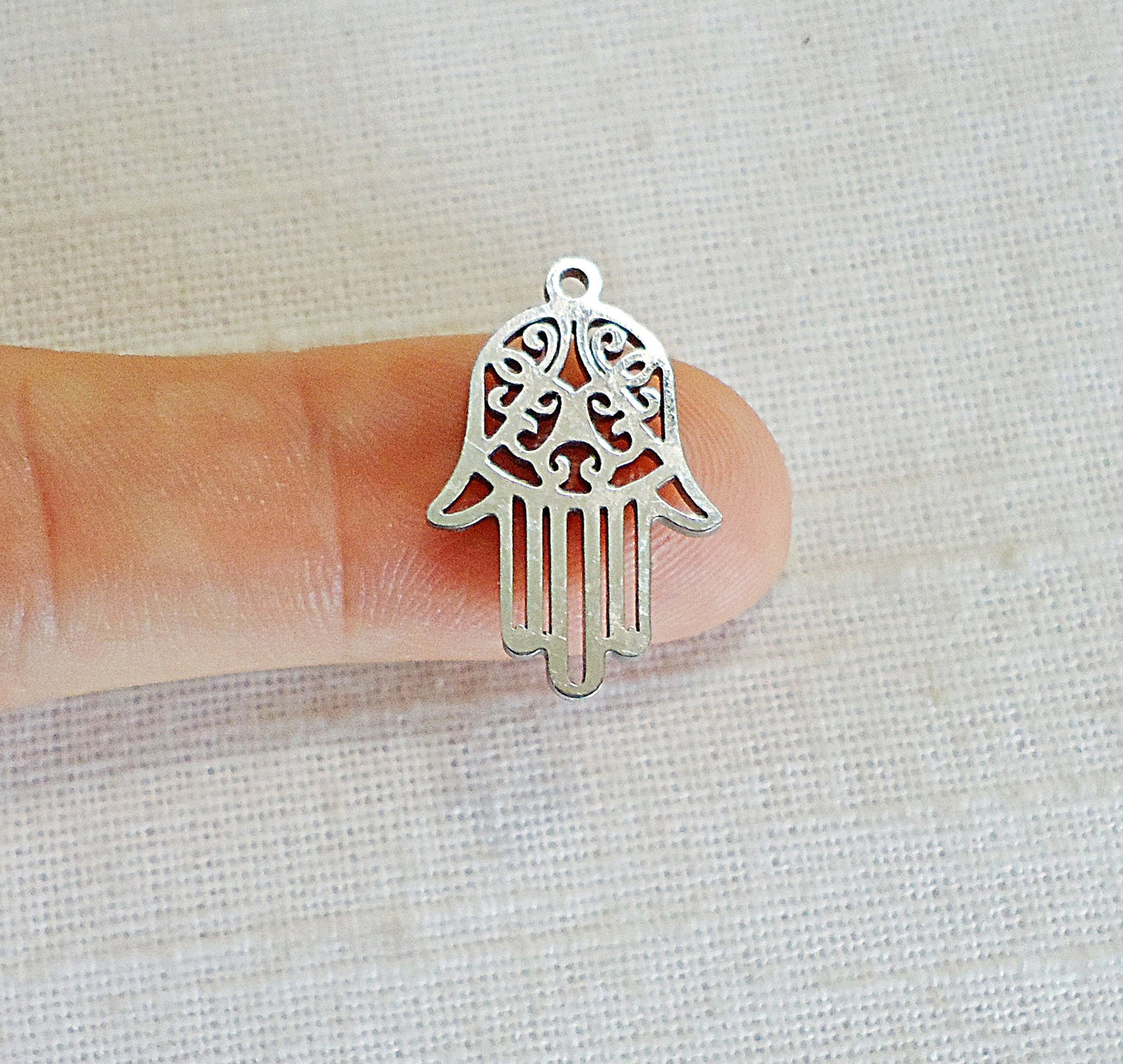 Hand of God, Hamsa, Fatima, Stainless Steel Charm / Pendant, Non Tarnishing, 7/8" Tall, Set of 10