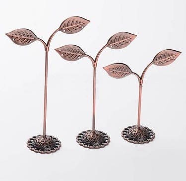 Set of 3 Metal Earring Tree Displays, Antique Copper or Black, Leaves, Holds 6 pairs of earrings