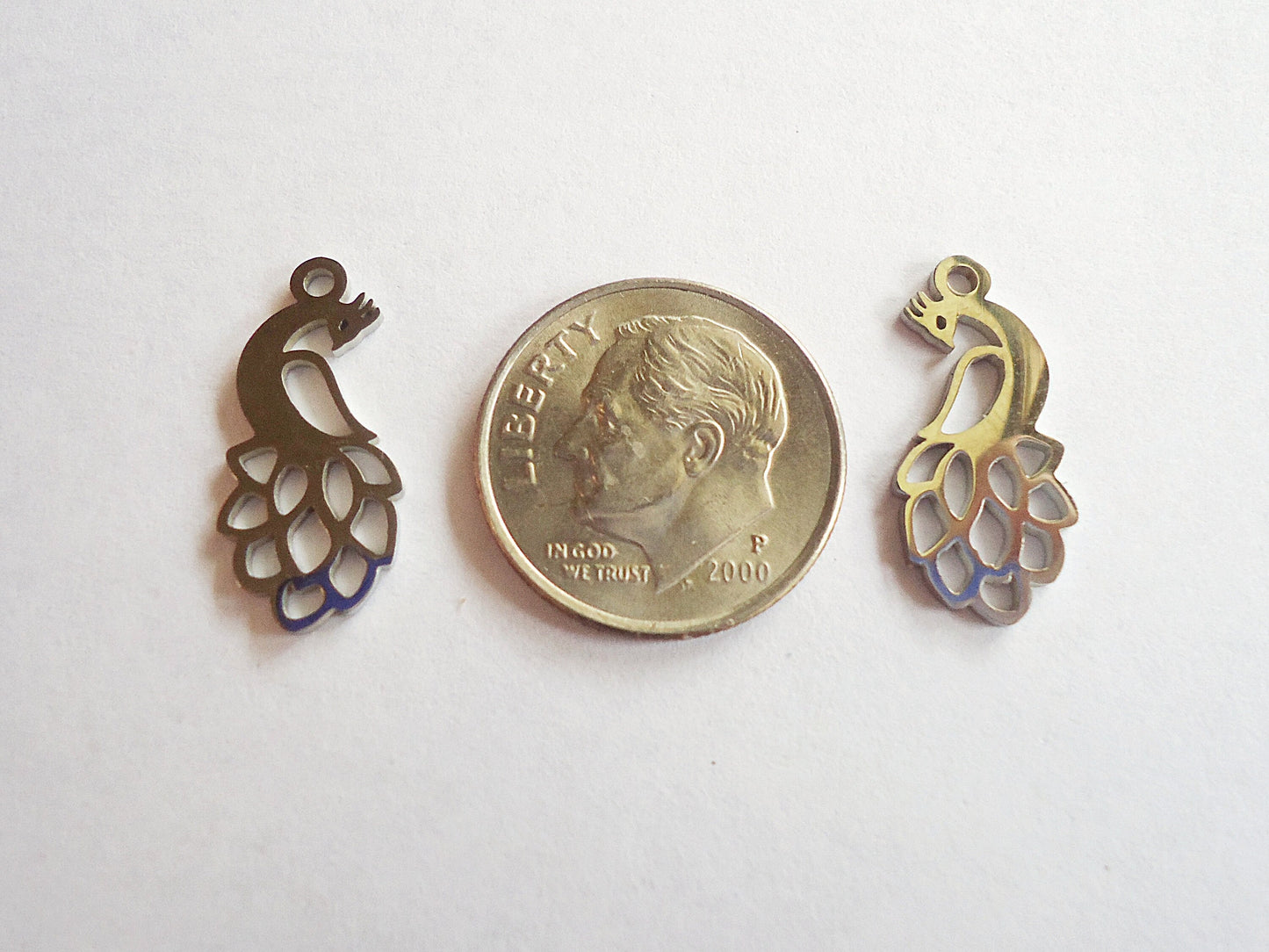 Small Stainless Steel Peacock Charms - 18.5mm x 8.5mm x 1mm