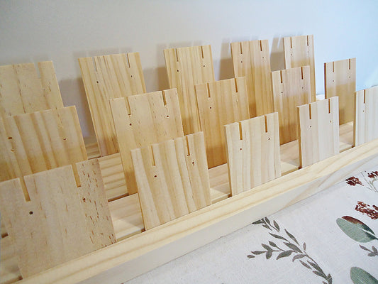 Wooden Earring Card Display, 15 Removable Wooden Earring Cards, Unfinished Wood, 13.5" Wide