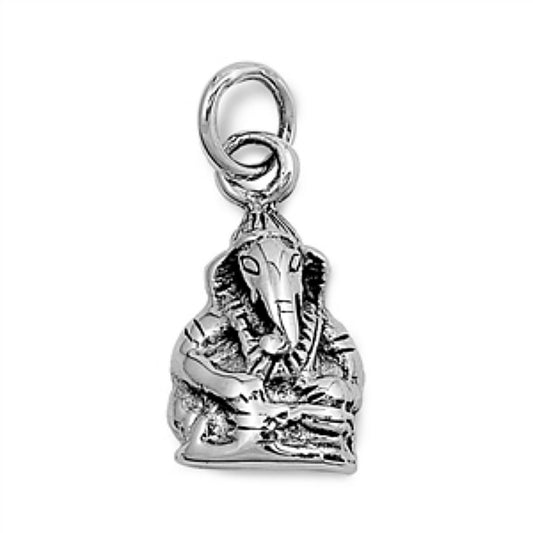 Small Sterling Silver Ganesha Elephant Pendant Charm, 14mm Tall