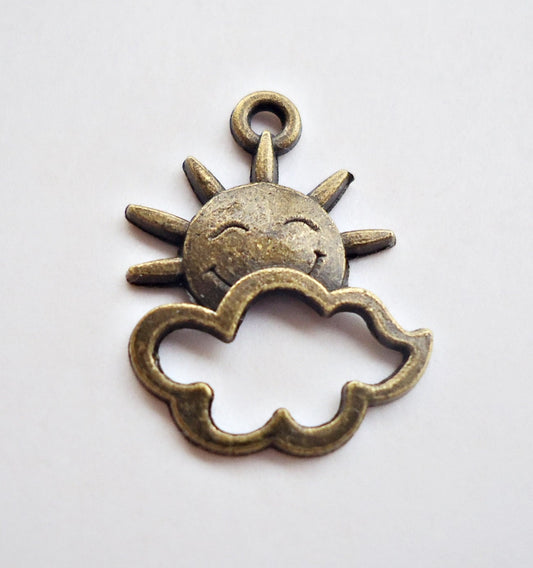 Happy Sun and Cloud Charms - Antique Bronze or Antique Silver