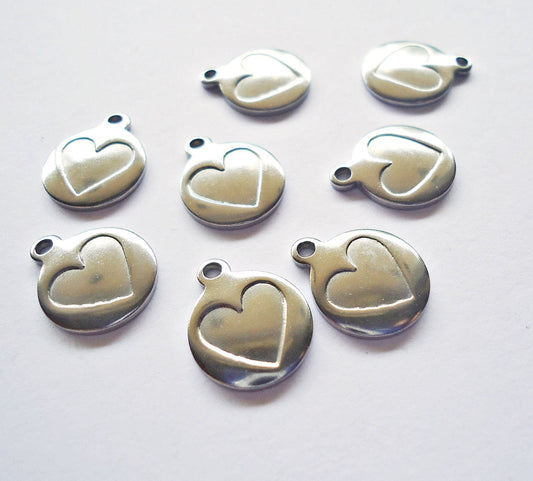 Small Stainless Steel Heart Charms - 15mm x 12mm - Sets of 10