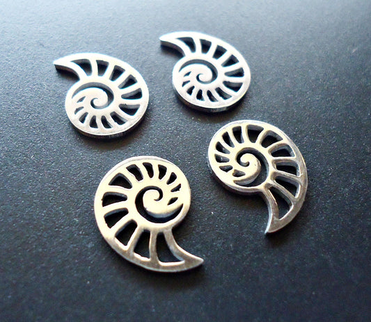 Small Stainless Steel Spiral Sea Shell Charms - 15mm x 11mm - Set of 10