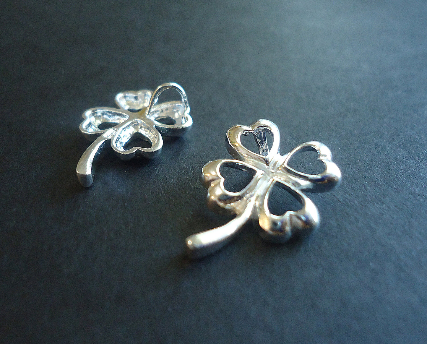 Small Four Leaf Clover Pendant with Integrated Hidden Bail, Sterling Silver, 13mm