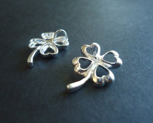 Small Four Leaf Clover Pendant with Integrated Hidden Bail, Sterling Silver, 13mm