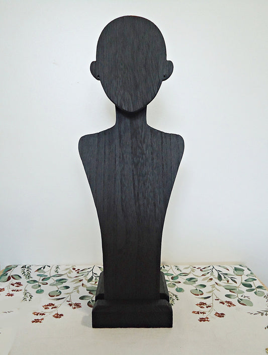 Wood Mannequin Bust, Necklace and Earring Display, Black Wood, Portable, Photograph Prop