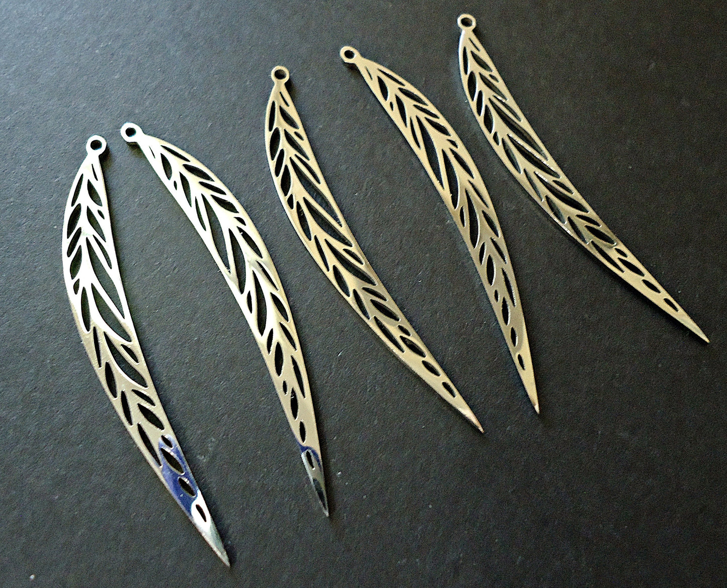 Stainless Steel Long Thin Leaf Pendants - 2 Inches Long