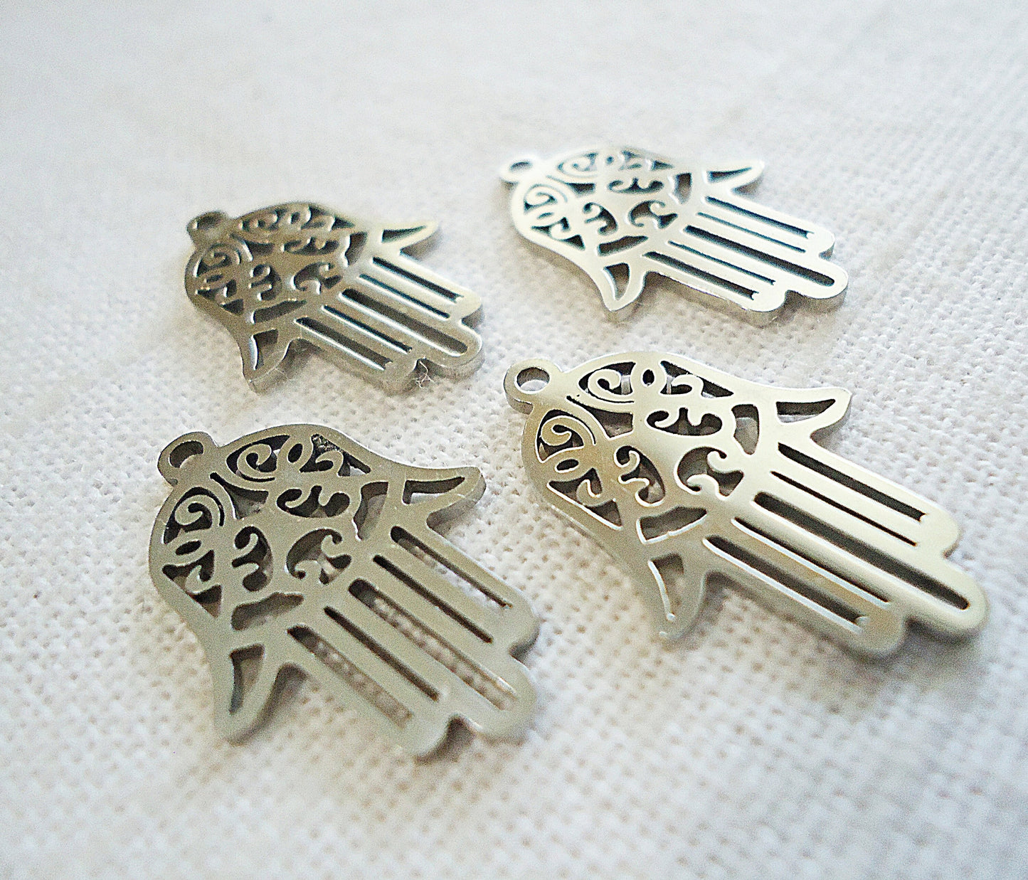 Hand of God, Hamsa, Fatima, Stainless Steel Charm / Pendant, Non Tarnishing, 7/8" Tall, Set of 10