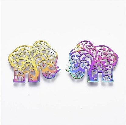 Stainless Steel Elephants with Multi-color Finish, Set of 10