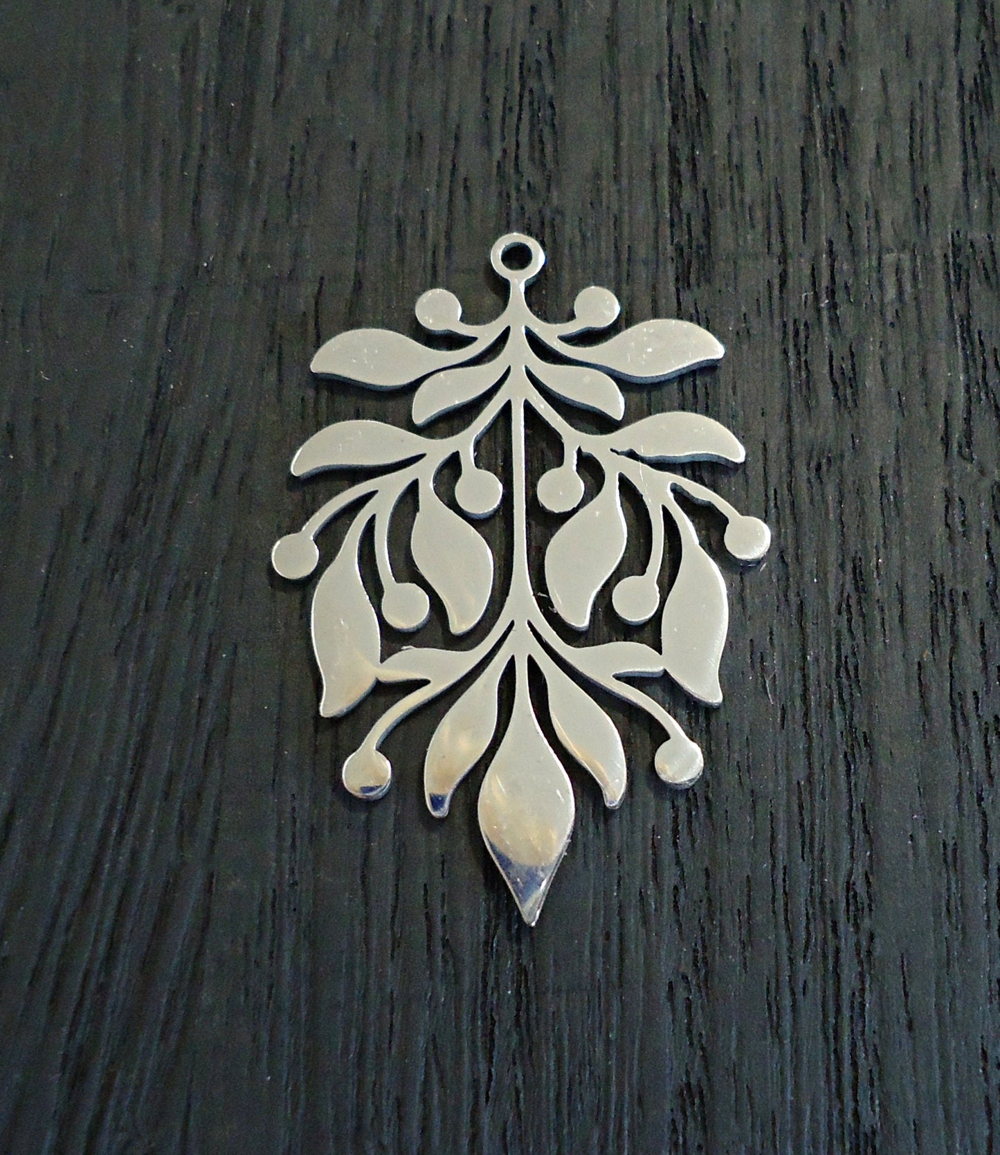 Stainless Steel Large Leaf Pendant Focal, 1 3/8" Long, Silver, Laser-cut