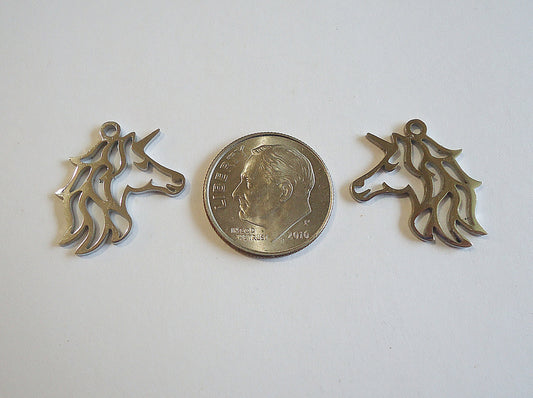 Stainless Steel Unicorn Pendant Charms - 19mm Tall x 18mm Wide - Set of 5