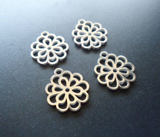 Small Stainless Steel Flower Charms - 15mm x 13mm - Set of 10