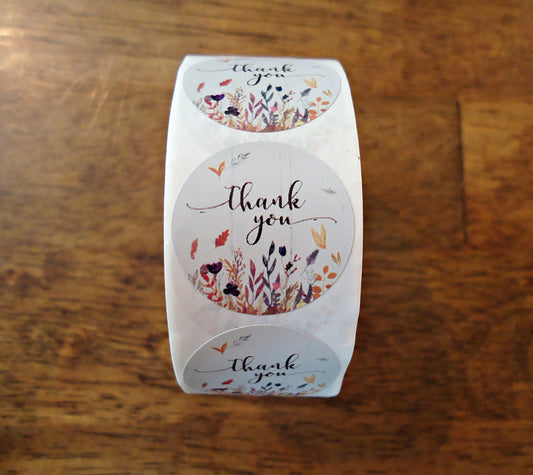 500 Stickers, 'Thank You', Wild Flowers, 1 inch Wide, Packaging, Labels, Autumn Colors