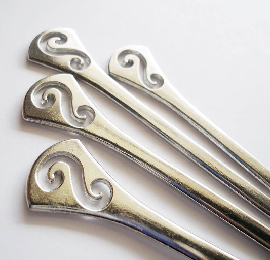 Metal Hair Sticks, 5" Long, Simple Swirl Design, Silver or Bronze, Set of 2
