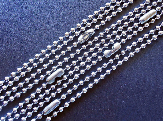 2.4mm Stainless Steel Ball Chain Necklaces - 10 Finished Chains - 20" 22" 24" 28"