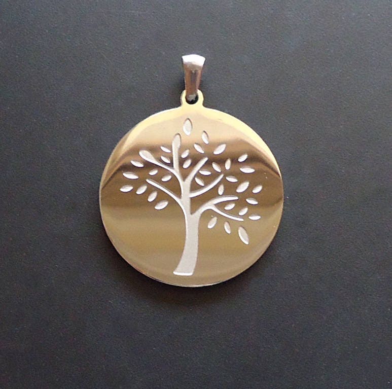 Stainless Steel Tree of Life Pendant - Mirror Finish - 1 1/8" Wide