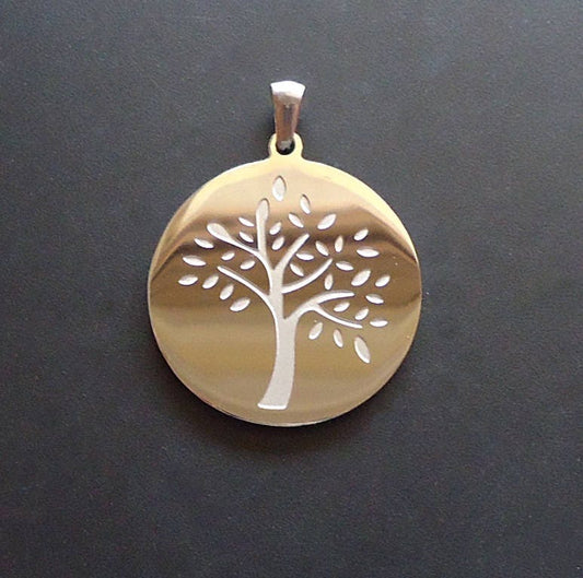 Stainless Steel Tree of Life Pendant - Mirror Finish - 1 1/8" Wide