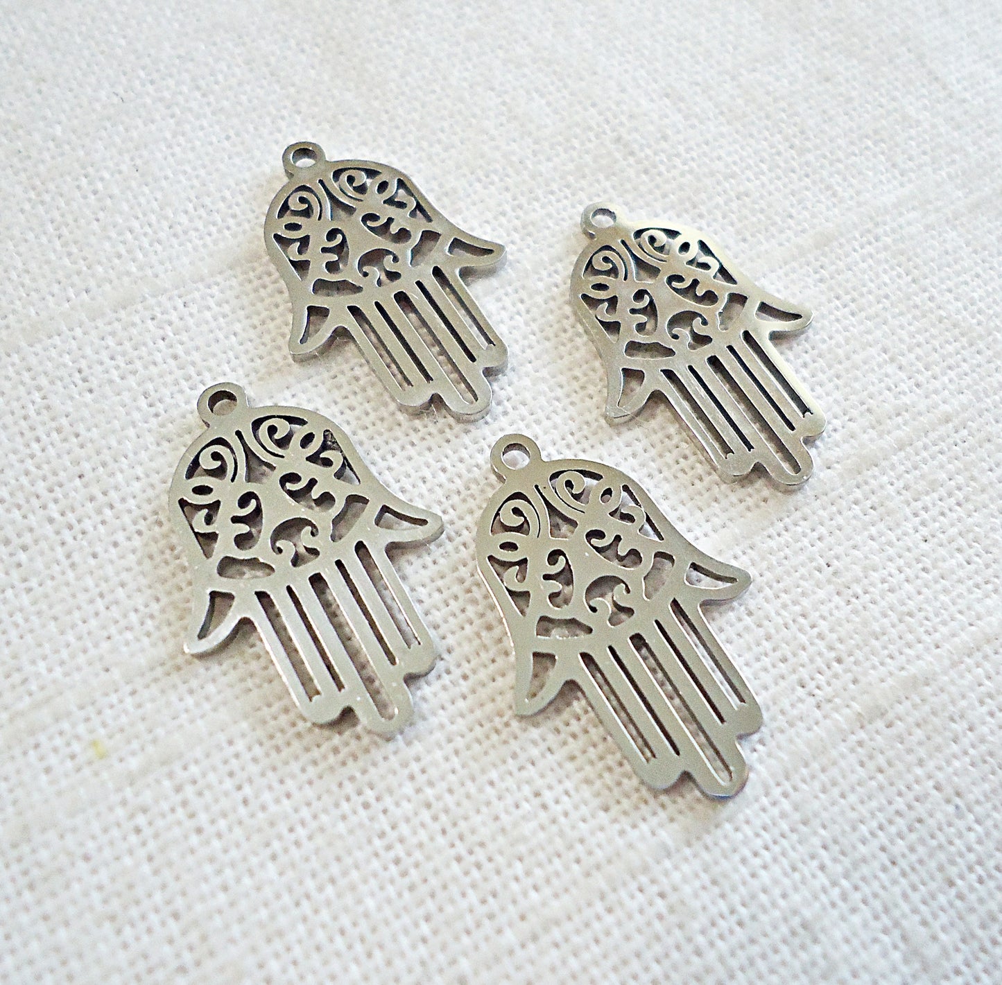 Hand of God, Hamsa, Fatima, Stainless Steel Charm / Pendant, Non Tarnishing, 7/8" Tall, Set of 10