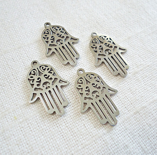 Hand of God, Hamsa, Fatima, Stainless Steel Charm / Pendant, Non Tarnishing, 7/8" Tall, Set of 10