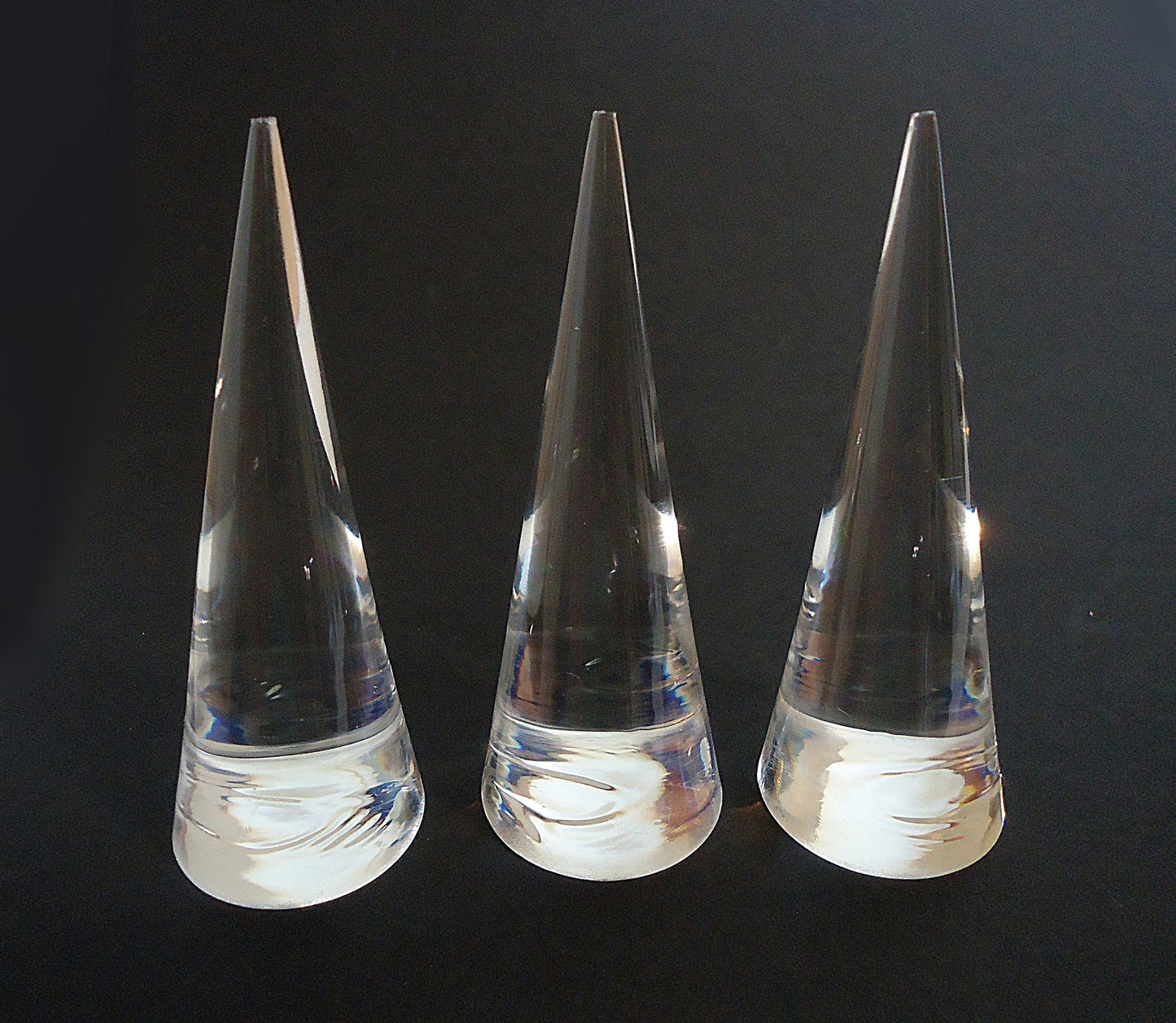 3 Clear Finger Ring Cone Displays, 2 5/8" Tall (67mm Tall), Set of 3