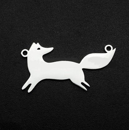 Stainless Steel Fox Pendant Link - Laser-cut - 30mm Wide x 16mm Tall