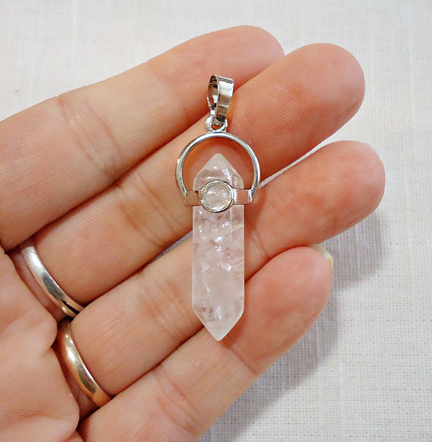 Quartz Crystal Pendant, Double Terminated Crystal, 1.25" Long