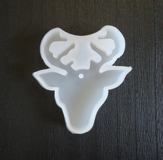 Deer Ornament Mold, Silicone Mold, Buck with Antlers, 2.25" Wide, Resin Supplies, Resin Christmas Ornament Mold, Deer, Reindeer