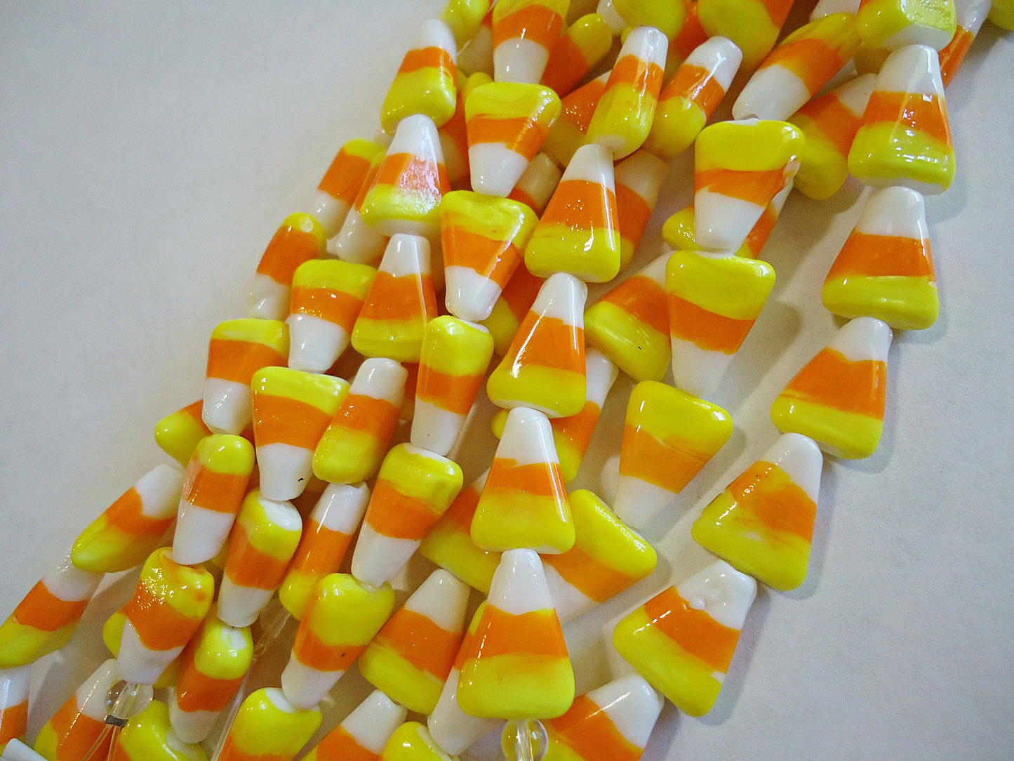 Glass Candy Corn Beads - 12 Beads - 15mm x 11mm x 4mm - Lampwork Glass Beads, Halloween, Autumn, Fall Season