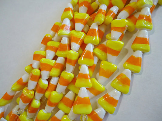Glass Candy Corn Beads - 12 Beads - 15mm x 11mm x 4mm - Lampwork Glass Beads, Halloween, Autumn, Fall Season