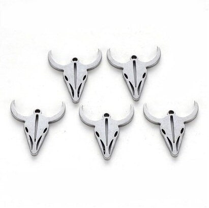 Stainless Steel Cattle Charms, Cow Skull Heads, 15mm x 13mm, Set of 10