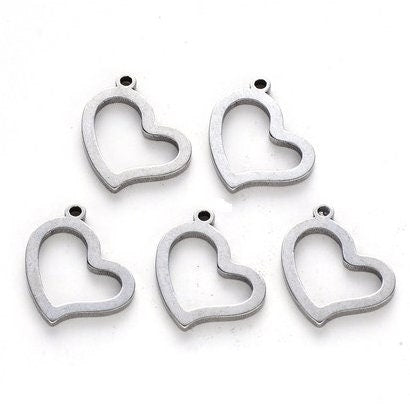Stainless Steel Open Heart Charms, 13mm x 12mm, Set of 10