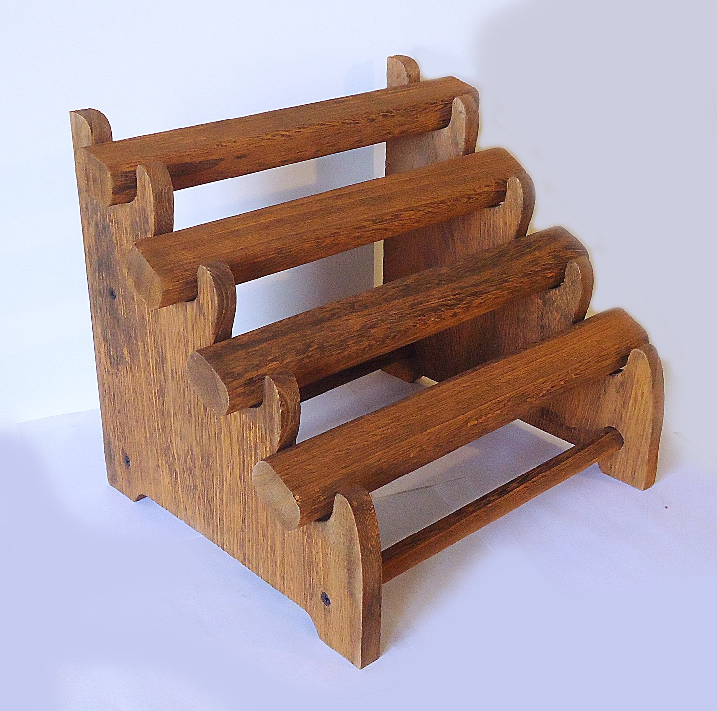 4 Tier Wooden Bracelet Display / Organizer, Brown & Weathered Brown, Removable Oval Bars, Plain or Hand-Painted Mandala, 11" High x 11" Wide