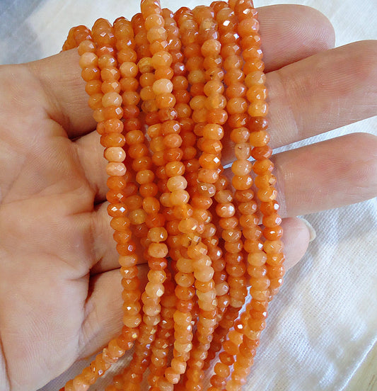 Stone Rondelle Beads - 4x3mm - Dark Orange - 14" Strand