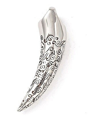 Canine Tooth, Stainless Steel, 1.75" Long, Silver with Scrolls, Heavy Duty