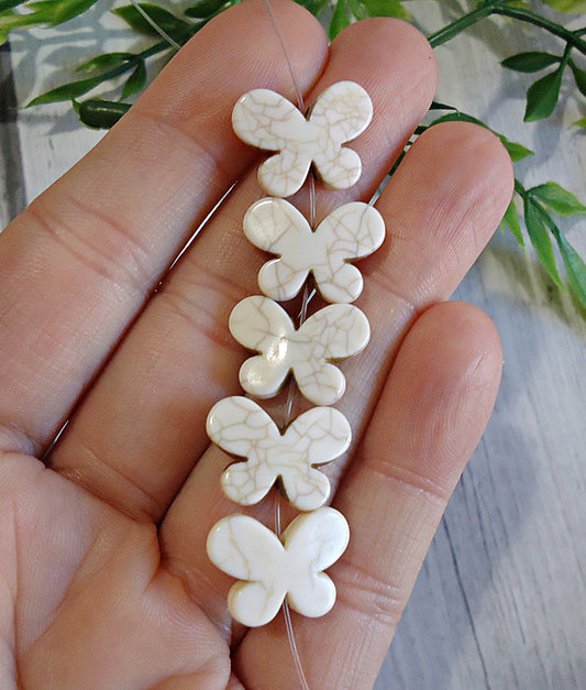 Faux Stone Butterfly Beads, 2 sizes, White Howlite Turquoise Stone