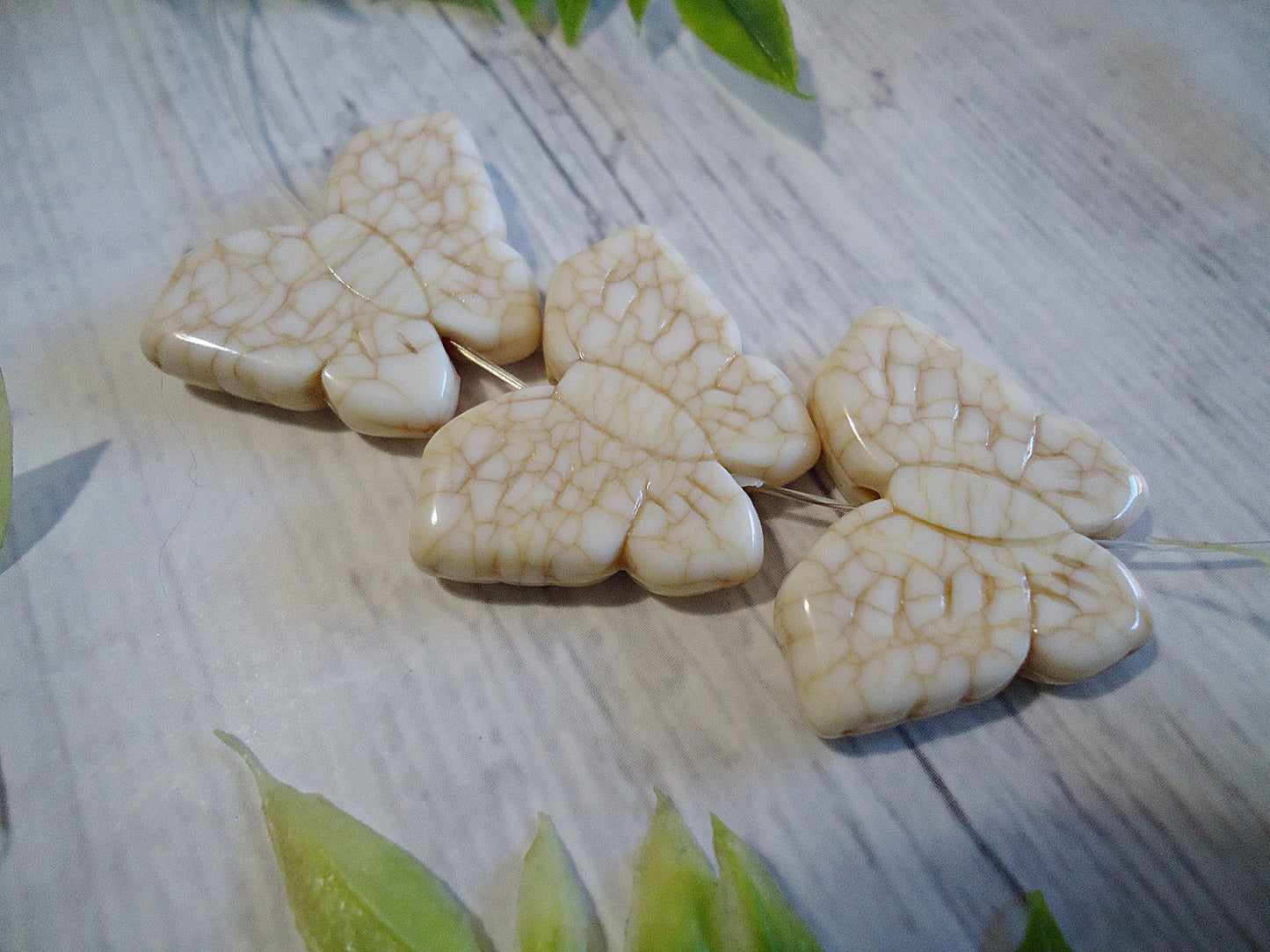 Faux Stone Butterfly Beads, 2 sizes, White Howlite Turquoise Stone
