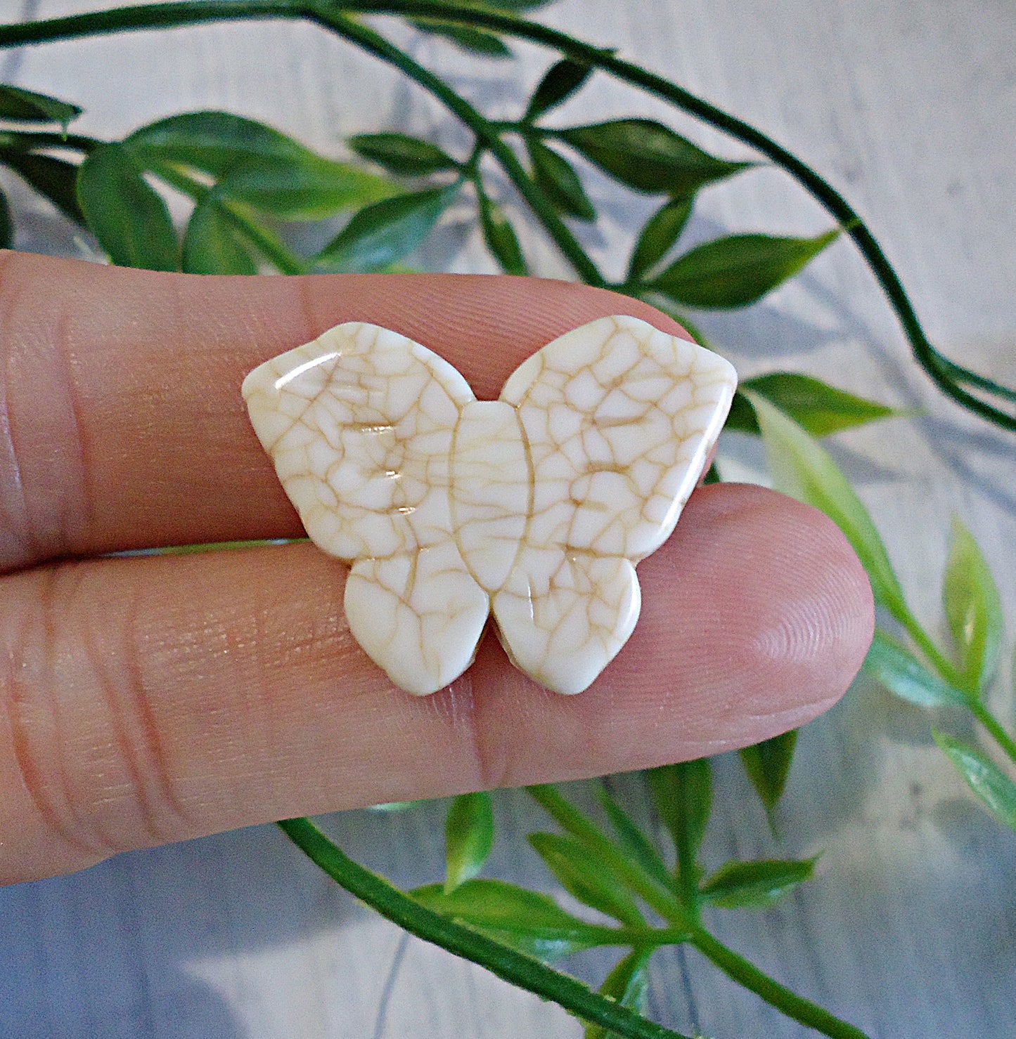 Faux Stone Butterfly Beads, 2 sizes, White Howlite Turquoise Stone
