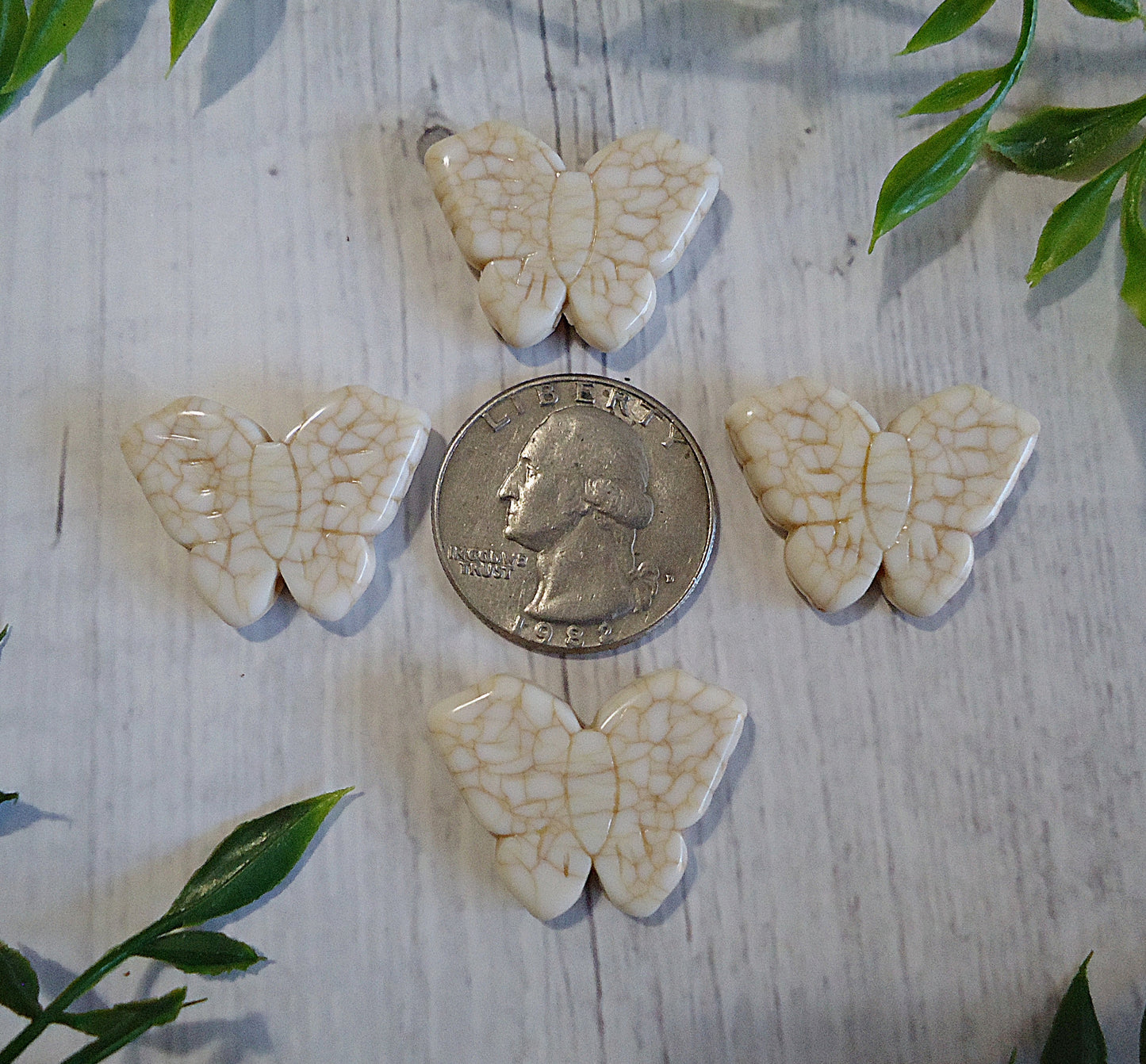 Faux Stone Butterfly Beads, 2 sizes, White Howlite Turquoise Stone