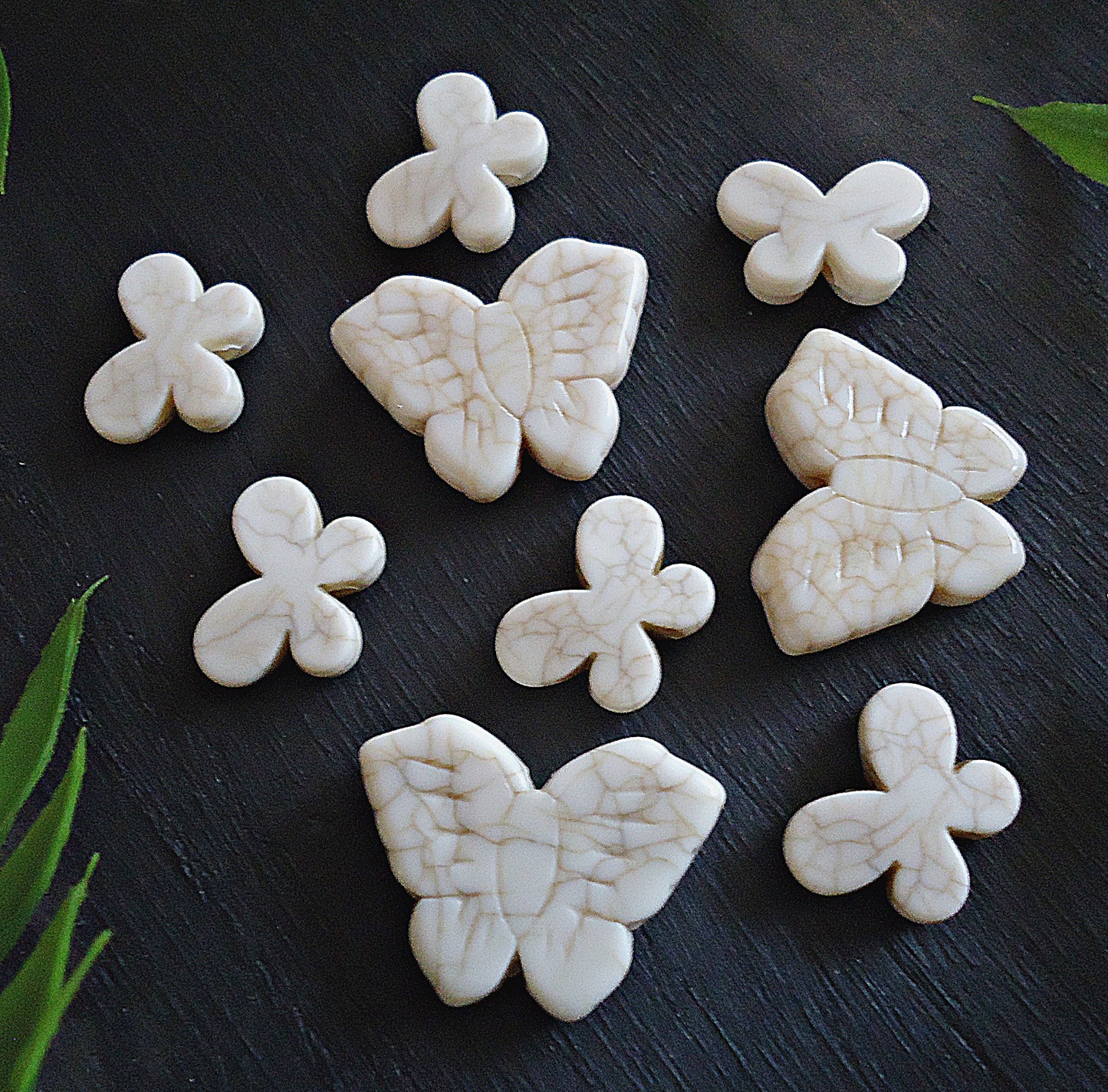 Faux Stone Butterfly Beads, 2 sizes, White Howlite Turquoise Stone