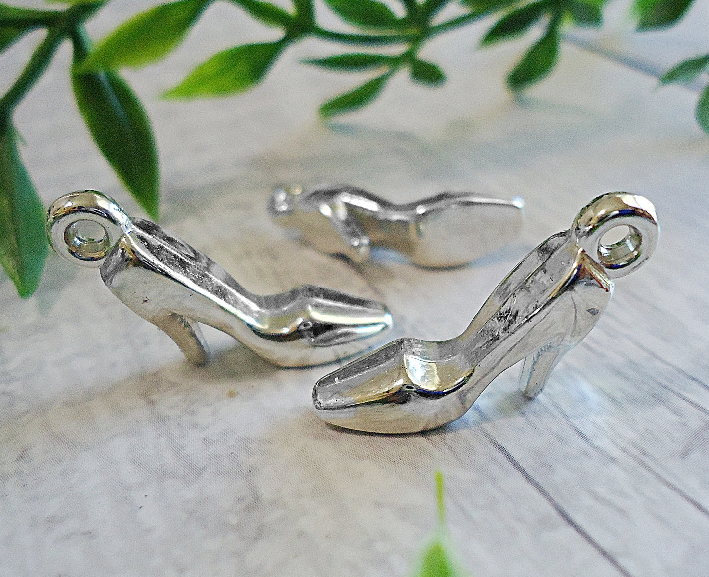 High Heel Shoe Charms, Silver, Set of 10